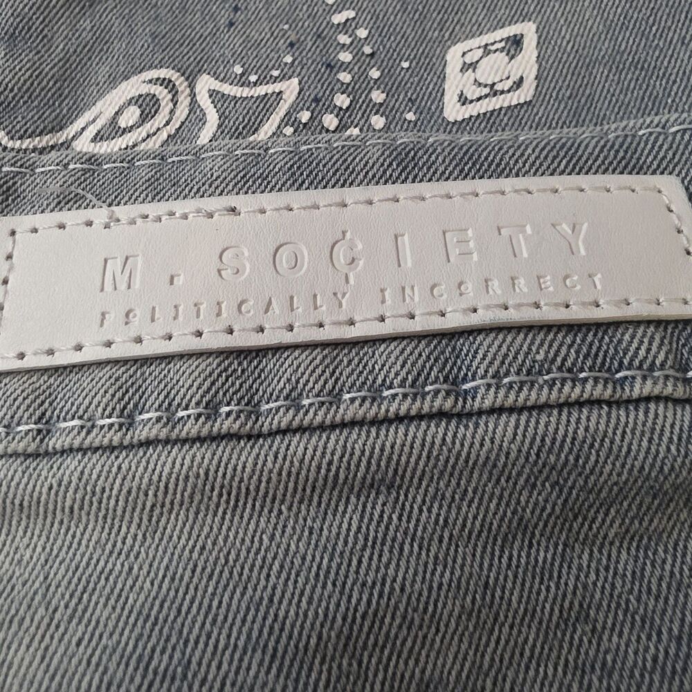M. Society Politcally Incorrect Jeans Size 36 X 32 Skinny Distressed Skull Moto - Picture 4 of 13